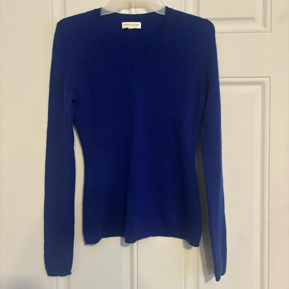 Adrienne Vittadini Sapphire Blue 100% 2-Ply Cashmere V-Neck Sweater, Size Small - Picture 2 of 6